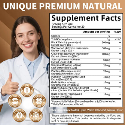 Organic Black Walnut Drop with Wormwood Clove & Garlic, Herbal Supplement for Gut Cleanse Detox and Digestive Well-Being