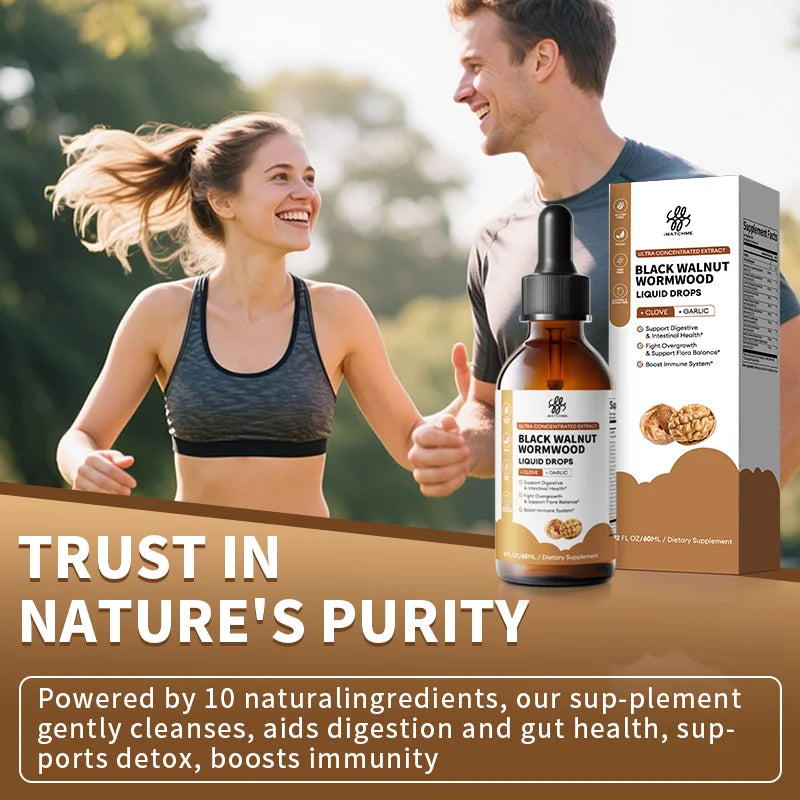 Organic Black Walnut Drop with Wormwood Clove & Garlic, Herbal Supplement for Gut Cleanse Detox and Digestive Well-Being