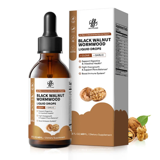 Organic Black Walnut Drop with Wormwood Clove & Garlic, Herbal Supplement for Gut Cleanse Detox and Digestive Well-Being