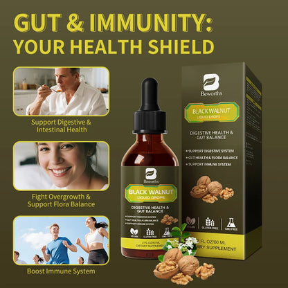 BEWORTHS Organic Black Walnut Drop with Wormwood Clove Buds Herbal Supplement for Gut Detox Cleanse & Digestive Well-Being-Vegan