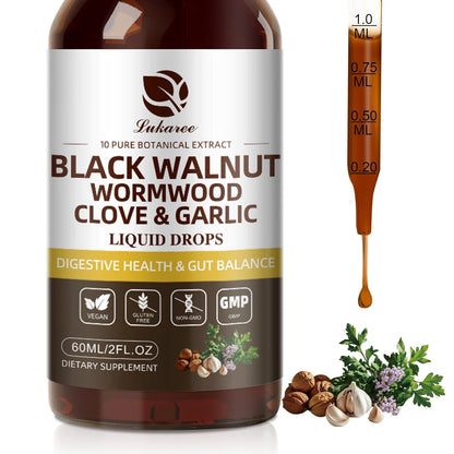 Black Walnut Wormwood Drop,Rapid Gut Cleanse & Digestive Health with Clove Garlic Turmeric 98% Absorption,Vegan Gluten-Free
