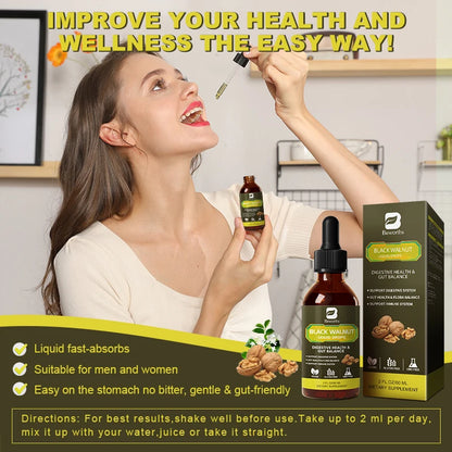 BEWORTHS Organic Black Walnut Drop with Wormwood Clove Buds Herbal Supplement for Gut Detox Cleanse & Digestive Well-Being-Vegan