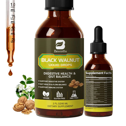 BEWORTHS Organic Black Walnut Drop with Wormwood Clove Buds Herbal Supplement for Gut Detox Cleanse & Digestive Well-Being-Vegan