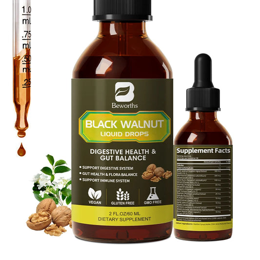 BEWORTHS Organic Black Walnut Drop with Wormwood Clove Buds Herbal Supplement for Gut Detox Cleanse & Digestive Well-Being-Vegan